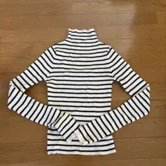 ボーダー タートルネック 長袖 カットソー リブニット