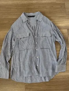 ZARA WOMAN ストライプシャツ 長袖 ネイビー