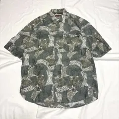 00s vintage 総柄 半袖シャツ グリーン系 パッチワーク風 デザイン