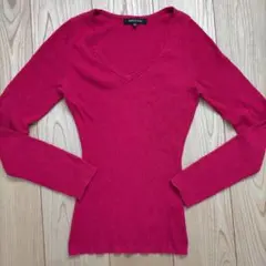 レディース　ニット　薄手　赤のVネック長袖ニット　SHELLRAY　S