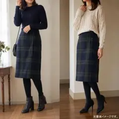 ポールスチュアート 6 ウール混 タータンチェック ひざ下丈 タイトスカートのサムネイル