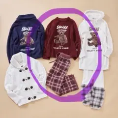 ジェラートピケ シュタイフ プルオーバー＆チェック柄ロングパンツセット 赤