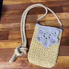 ハンドメイド かぎ針編み サコッシュ イエロー×グレー