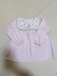 MEZZO PAINOピンクの長袖Tシャツ（ウサギ刺繍付き）