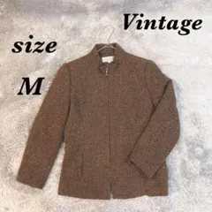 Vintage ヴィンテージ (M) ツイードジャケット 裏地付 肩パッド付