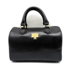 美品✨グレージュ ヴィンテージ ミニボストンバッグ ゴールドロゴ レザー