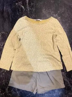H&M イエロー　花柄長袖カットソー 122/128 ショートパンツ　セット