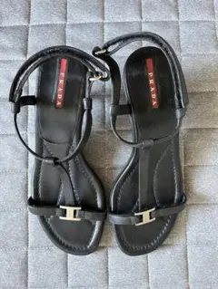PRADA ブラック レザー サンダル 約5cmヒール