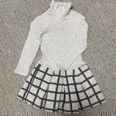 プチバトー ワンピース 3ans 95cm チェック タートルネック グレー