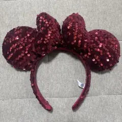 ミッキー耳カチューシャ 赤色 スパンコール