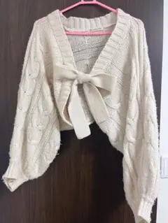 MAJESTIC LEGON リボン付きベージュニットカーディガン