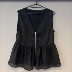Rada ブラック ジップアップ ペプラムベスト L
