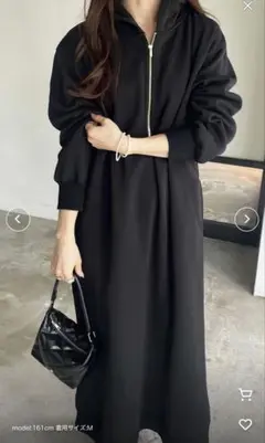 フルジップフード付きロングワンピース Lブラック