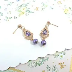 No.331☆キラキラしずく（ダークパープル）ピアス イヤリング マスクチャーム