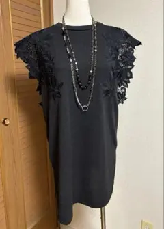 PREZZO 美しい黒カットレース装飾のノースリーブチュニック