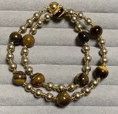 高品質　タイガーアイと貝パールのネックレス 全長　役４５cm