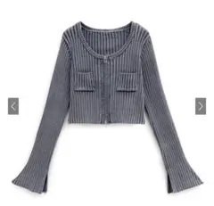 GRLスリットフレアスリーブジップブリーチニットカーディガン[tu1295]