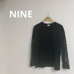 【希少デザイン】NINE ナイン 袖ロゴ プリント ロングTシャツ ブラック Fのサムネイル
