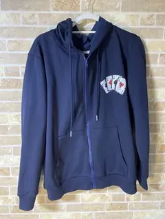 ジップアップパーカー トランプ柄 ネイビー フルジップ カジュアル