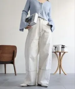 【Ada./ap retro】コットンツイル 配色ステッチ カーブパンツ