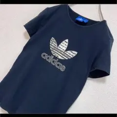 adidas アディダス Tシャツ 半袖 ブラック トレフォイルロゴ刺繍 S