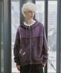 HARE ピグメントダブルポケットZIPパーカー　パープル　S