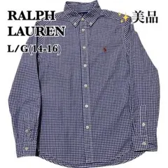 ✨美品　ラルフローレン　ギンガムチェック　BDシャツ　ポニーロゴ　刺繍　ネイビー