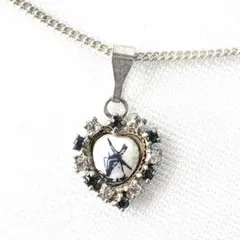 風車 ハート ラインストーン シルバーカラー ネックレス ヴィンテージ