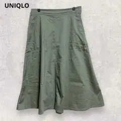 ユニクロ フレアスカート L カーキ ストレッチ ロング 無地 春夏 綿混