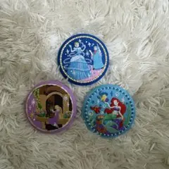 ディズニー刺繍缶バッチ シンデレラ ラプンツェル アリエル3点セット