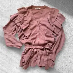 【美品】SNIDEL ニット フリル カーディガン ピンク 長袖 ウエストマーク