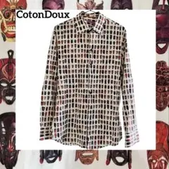 仮面柄 CotonDoux メンズ 長袖シャツ 柄シャツ 個性的 ヴィンテージ