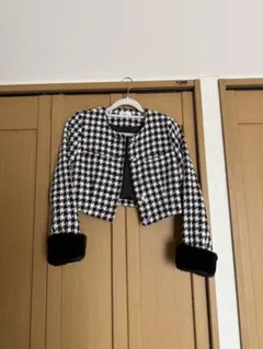 ハウンドトゥース柄 ノーカラージャケットとスカートセット