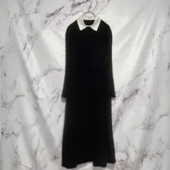 【スナイデル】長袖 ロング ニット ワンピース ブラック ホワイト襟 F