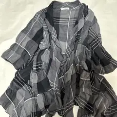 チェック柄　7分袖　ジャケット　羽織物　薄手