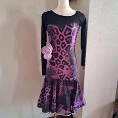 紫と黒のヒョウ柄ダンスドレス レッスン着　サイズM