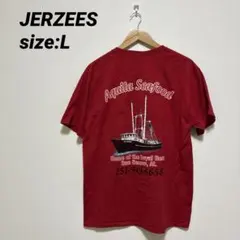 【US古着】ジャージーズ 半袖シャツ Tシャツ バックプリント 企業ロゴ L
