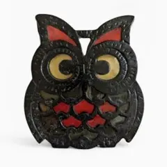 さ*ん様 ふくろう ステンドグラス風 鍋敷き フクロウ 梟 アンティーク 昭和レ