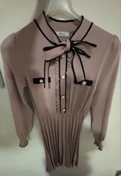 AnkRouge ピンク リボン付きニットワンピース