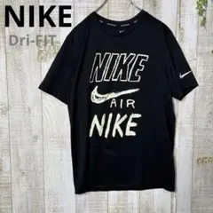 ナイキ　手書き風ロゴ　ランニングメッシュTシャツ　L ドライフィット　黒　運動