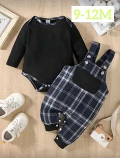 未使用*ベビーロンパース カバーオール オーバーオール ネイビー チェック 春秋