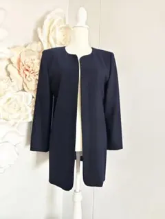 【極美品】CHERBOURG MOI ウール100% ノーカラージャケット 紺