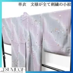 単衣　文様が全て刺繍の小紋　着物　115w