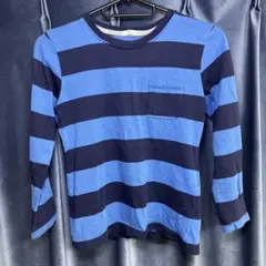 【GU】キッズ ボーダー 長袖 Tシャツ 130cm ブルー ネイビー ロンT