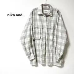 niko and… チェック柄 長袖シャツ リネン混 アイボリー ゆったり Fのサムネイル