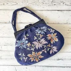 ヴィンテージ ビーズ刺繍 ネイビー ハンドバッグ 和装 レトロ