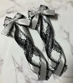 量産型 クロス ヘアクリップ 姫リボン♡クールグレー♡