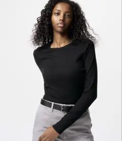 ユニクロ　ソフトリブクルーネックT　ブラックS