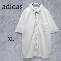 968【アディダス】半袖ポロシャツ ロゴ 光沢感 白 XL きれいめ 上品