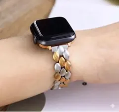 アップルウォッチベルト　 お洒落 　コンビカラー　 シルバーゴールド　バンド